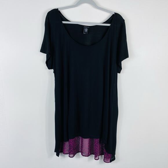Torrid Plus Size 1X Leopard Print Back High Low Tissue Tee Top Black Purple - Picture 1 of 4